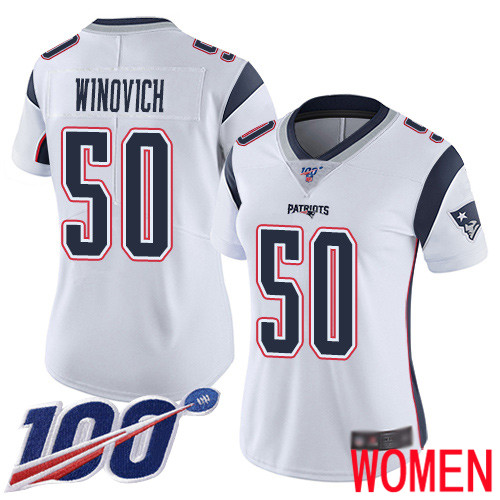 New England Patriots Football #50 100th Season Limited White Women Chase Winovich Road NFL Jersey->youth nfl jersey->Youth Jersey